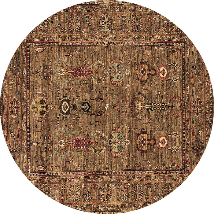 Round Machine Washable Oriental Brown Industrial Rug, wshurb2403brn
