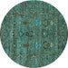 Round Oriental Turquoise Industrial Rug, urb2403turq