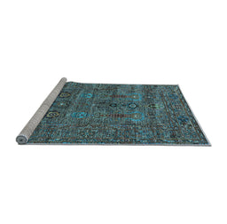 Sideview of Machine Washable Oriental Light Blue Industrial Rug, wshurb2403lblu