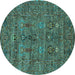 Round Machine Washable Oriental Turquoise Industrial Area Rugs, wshurb2403turq