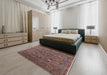 Mid-Century Modern Red Brown Oriental Rug in a Bedroom, urb2404