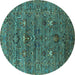 Round Oriental Turquoise Industrial Rug, urb2404turq