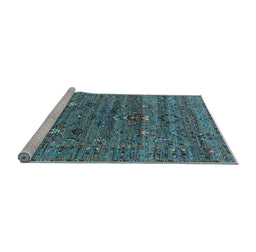 Sideview of Machine Washable Oriental Light Blue Industrial Rug, wshurb2404lblu