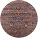 Round Mid-Century Modern Red Brown Oriental Rug, urb2404