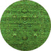 Round Machine Washable Oriental Green Industrial Area Rugs, wshurb2404grn