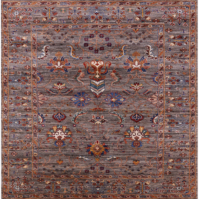 Square Mid-Century Modern Red Brown Oriental Rug, urb2404