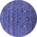 Round Machine Washable Oriental Blue Industrial Rug, wshurb2404blu