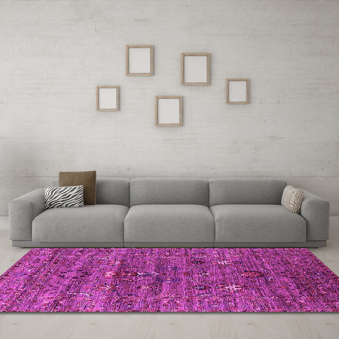 Machine Washable Oriental Pink Industrial Rug in a Living Room, wshurb2404pnk
