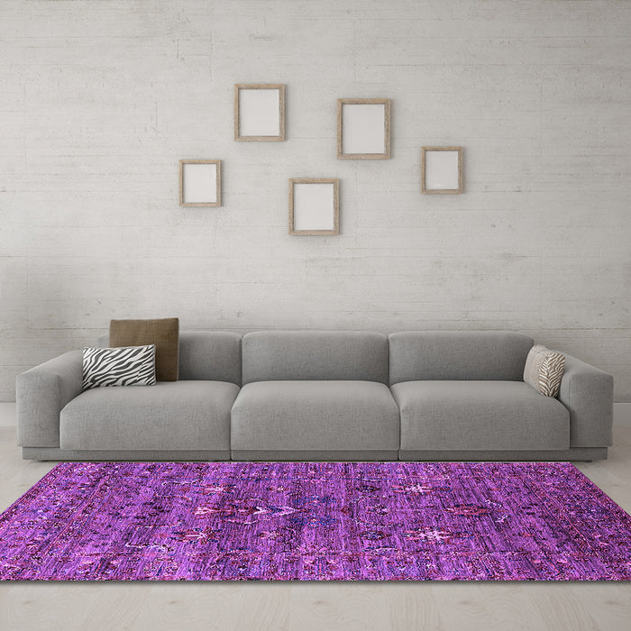 Machine Washable Oriental Purple Industrial Area Rugs in a Living Room, wshurb2404pur