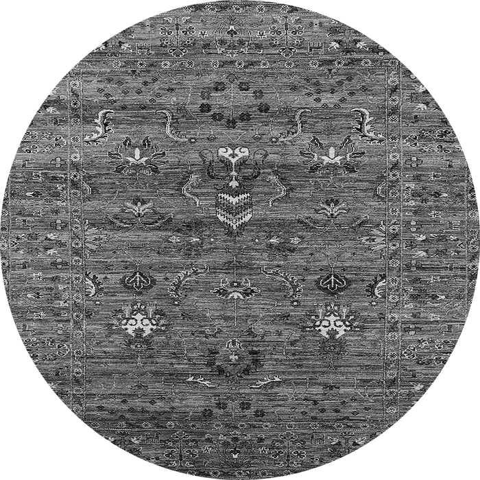 Round Machine Washable Oriental Gray Industrial Rug, wshurb2404gry