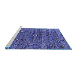 Sideview of Machine Washable Oriental Blue Industrial Rug, wshurb2404blu