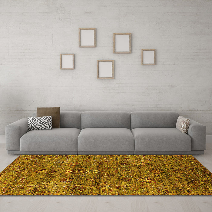 Machine Washable Oriental Yellow Industrial Rug in a Living Room, wshurb2404yw