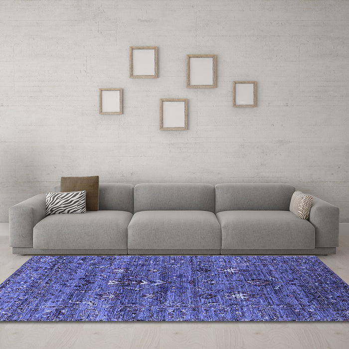 Machine Washable Oriental Blue Industrial Rug in a Living Room, wshurb2404blu