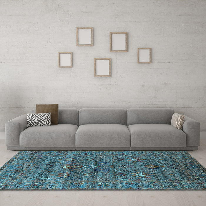 Machine Washable Oriental Light Blue Industrial Rug in a Living Room, wshurb2404lblu