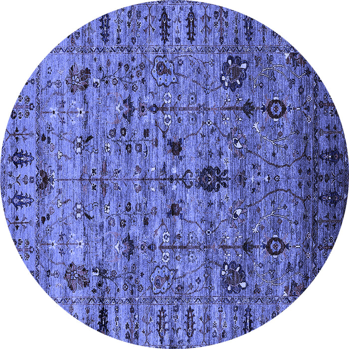 Round Machine Washable Oriental Blue Industrial Rug, wshurb2405blu