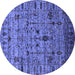 Round Machine Washable Oriental Blue Industrial Rug, wshurb2405blu