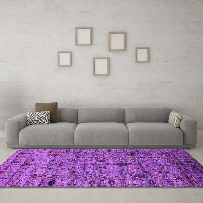 Machine Washable Oriental Purple Industrial Area Rugs in a Living Room, wshurb2405pur