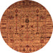 Round Machine Washable Oriental Orange Industrial Area Rugs, wshurb2405org