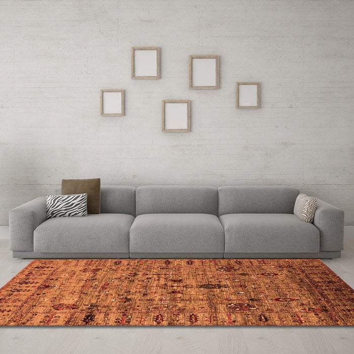 Machine Washable Oriental Orange Industrial Area Rugs in a Living Room, wshurb2405org