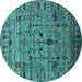 Round Machine Washable Oriental Turquoise Industrial Area Rugs, wshurb2405turq