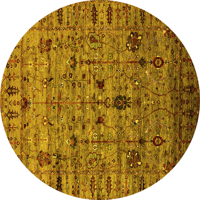 Round Machine Washable Oriental Yellow Industrial Rug, wshurb2405yw