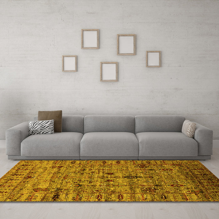Machine Washable Oriental Yellow Industrial Rug in a Living Room, wshurb2405yw