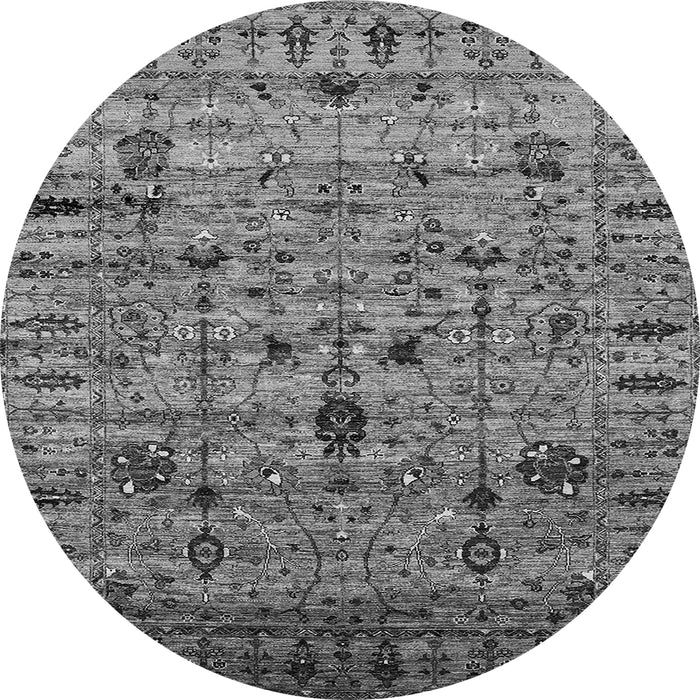 Round Machine Washable Oriental Gray Industrial Rug, wshurb2405gry