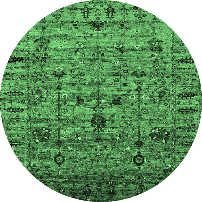 Round Machine Washable Oriental Emerald Green Industrial Area Rugs, wshurb2405emgrn