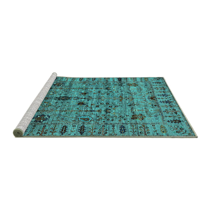 Sideview of Machine Washable Oriental Turquoise Industrial Area Rugs, wshurb2405turq