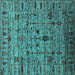 Square Machine Washable Oriental Turquoise Industrial Area Rugs, wshurb2405turq