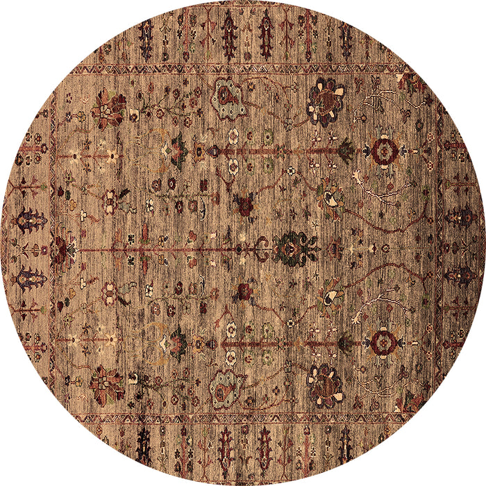 Round Machine Washable Oriental Brown Industrial Rug, wshurb2405brn