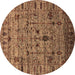 Round Machine Washable Oriental Brown Industrial Rug, wshurb2405brn