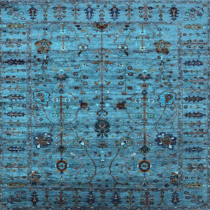 Square Machine Washable Oriental Light Blue Industrial Rug, wshurb2405lblu