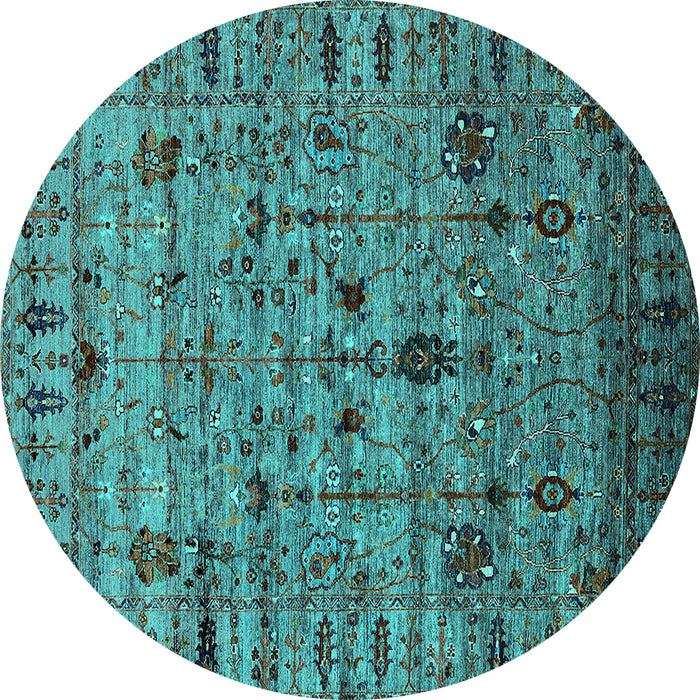 Round Oriental Turquoise Industrial Rug, urb2405turq