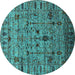 Round Oriental Turquoise Industrial Rug, urb2405turq