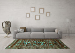 Machine Washable Oriental Turquoise Industrial Area Rugs in a Living Room,, wshurb2406turq