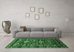 Machine Washable Oriental Emerald Green Industrial Area Rugs in a Living Room,, wshurb2406emgrn