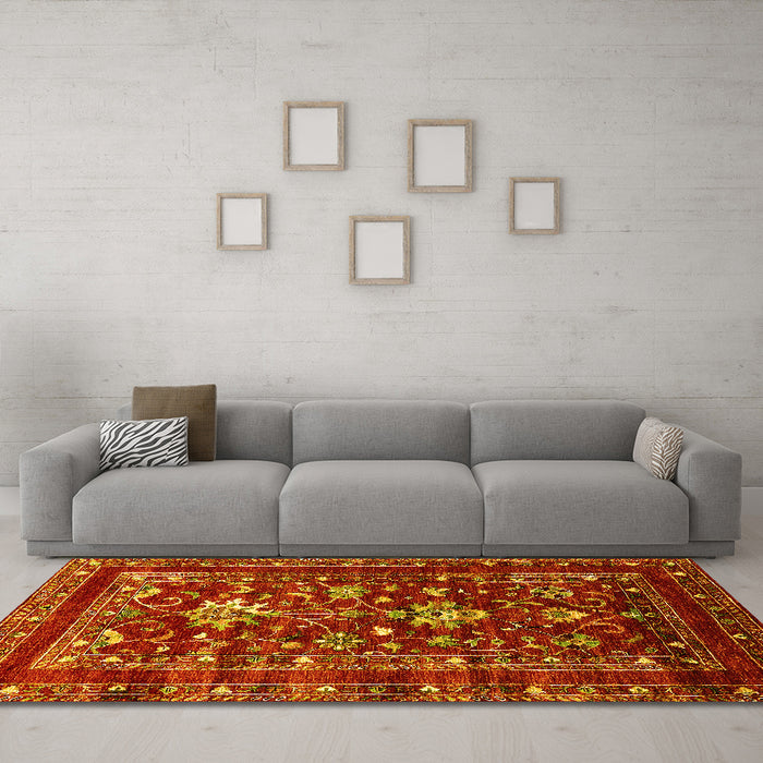 Machine Washable Oriental Yellow Industrial Rug in a Living Room, wshurb2406yw