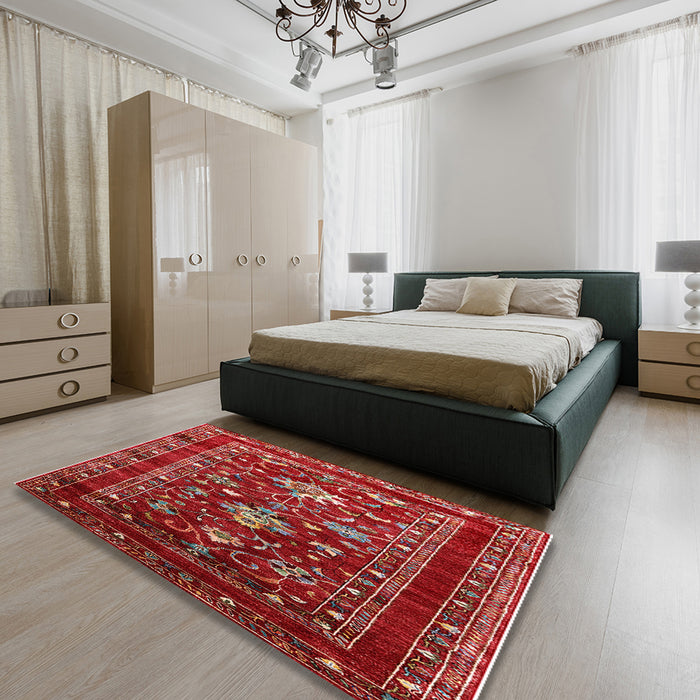 Machine Washable Industrial Modern Copper Red Pink Rug in a Bedroom, wshurb2406