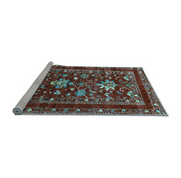 Sideview of Machine Washable Oriental Light Blue Industrial Rug, wshurb2406lblu