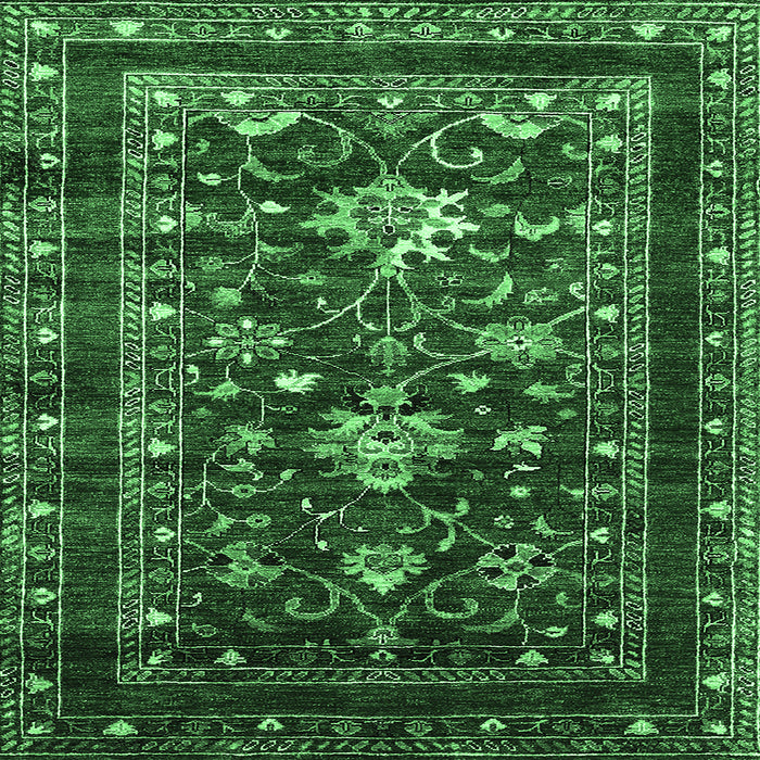 Square Machine Washable Oriental Emerald Green Industrial Area Rugs, wshurb2406emgrn