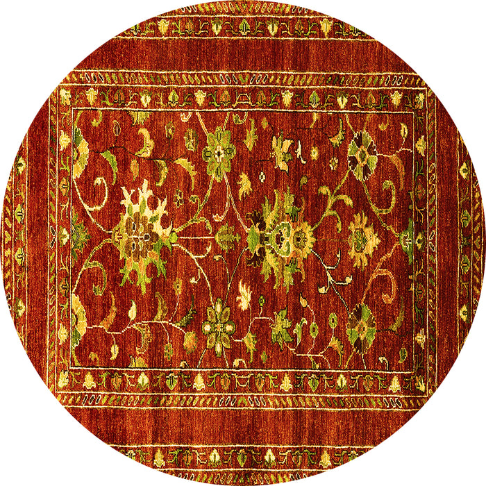 Round Machine Washable Oriental Yellow Industrial Rug, wshurb2406yw