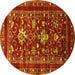 Round Machine Washable Oriental Yellow Industrial Rug, wshurb2406yw