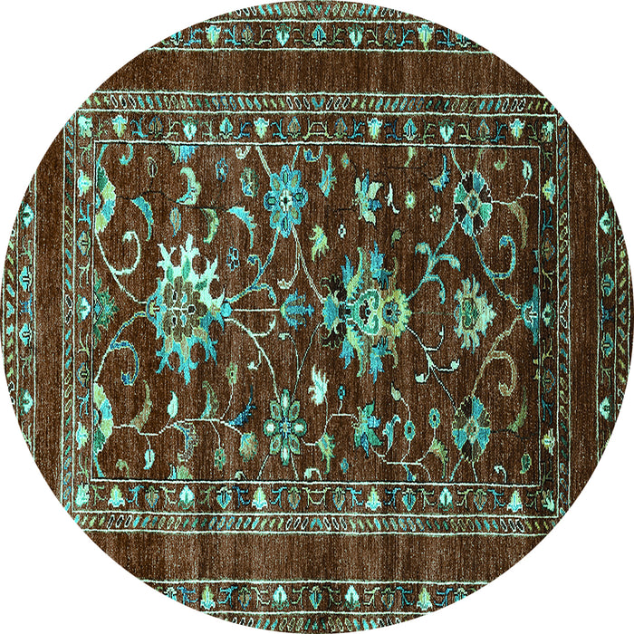 Round Oriental Turquoise Industrial Rug, urb2406turq