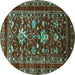 Round Oriental Turquoise Industrial Rug, urb2406turq