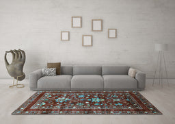 Machine Washable Oriental Light Blue Industrial Rug in a Living Room, wshurb2406lblu