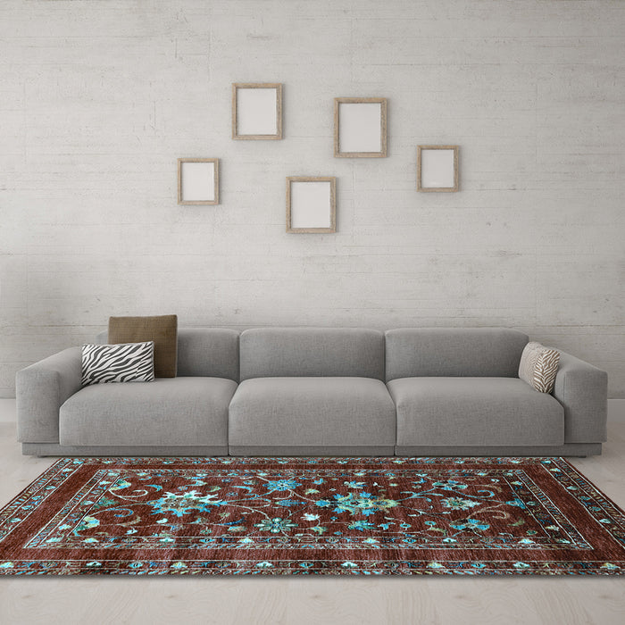 Machine Washable Oriental Light Blue Industrial Rug in a Living Room, wshurb2406lblu