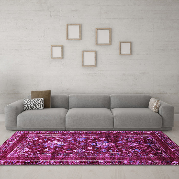 Machine Washable Oriental Purple Industrial Area Rugs in a Living Room, wshurb2406pur