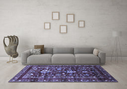 Machine Washable Oriental Blue Industrial Rug in a Living Room, wshurb2406blu