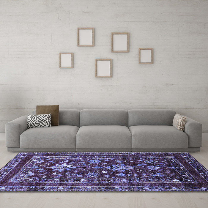 Machine Washable Oriental Blue Industrial Rug in a Living Room, wshurb2406blu